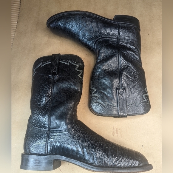 Lucchese Boots men's size 8D Exotic Genuine Black Ostrich Leg classic Western co - Picture 10 of 15